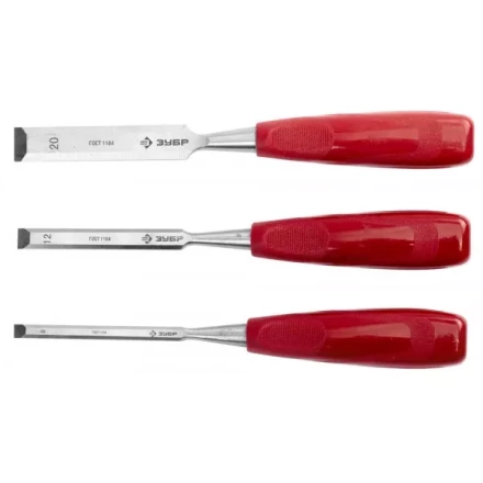 Набор ЗУБР Стамески &quot;МАСТЕР&quot; с пластмассовой ручкой, 8; 12; 20мм, 3шт 18094-H3 купить в Челябинске