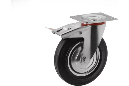 Аппаратное поворотное колесо с тормозом HITCH 160*36 резина черная SCb63 (SZ084868) купить в Челябинске