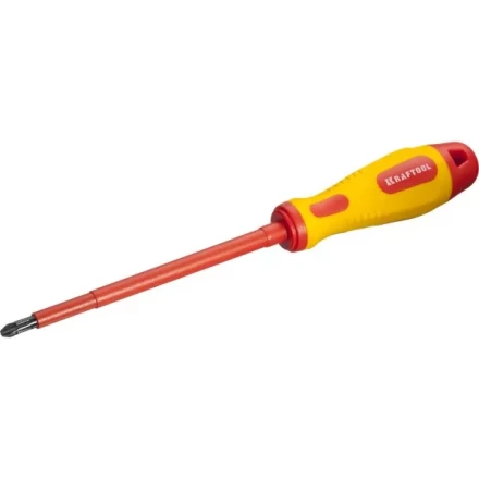 Отвертка KRAFTOOL, высоковольтная, Cr-Mo-V стержень, двухкомпонент. маслобензостойкая рукоятка, PH №3, 150мм 250084-3-150 купить в Челябинске