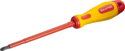Отвертка KRAFTOOL, высоковольтная, Cr-Mo-V стержень, двухкомпонент. маслобензостойкая рукоятка, PH №3, 150мм 250084-3-150 купить в Челябинске