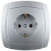 Розетка СВЕТОЗАР &quot;АКЦЕНТ&quot; одинарная в сборе, с заземлением, цвет серебристый металлик, 16А/~250В SV-54205-SM купить в Челябинске
