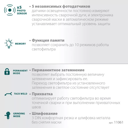 Маска сварщика с автоматическим светофильтром 11061 купить в Челябинске