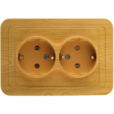 Розетка СВЕТОЗАР &quot;ГАММА&quot; с заземлением, двойная, цвет ольха, 16А/~250В SV-54107-A купить в Челябинске