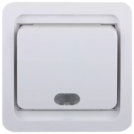 Выключатель СВЕТОЗАР &quot;ГАММА&quot; одноклавишный, с подсветкой, цвет белый, 10А/~250В SV-54131-W купить в Челябинске