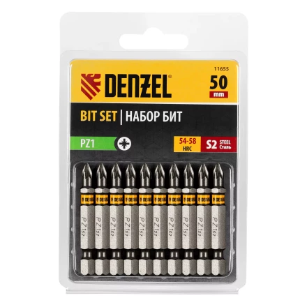 Бита PZ1х50, сталь S2, шестигранный профиль, 10 шт. Е 6,3 Denzel 11655 купить в Челябинске