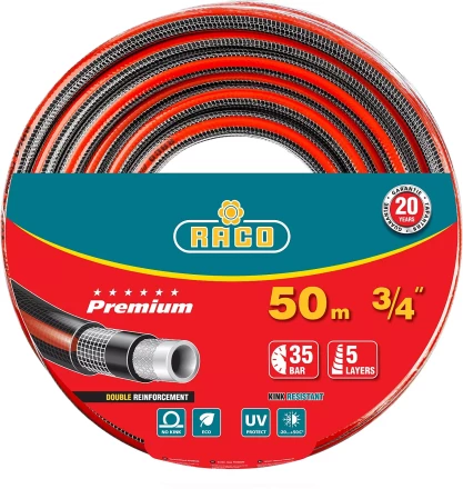 Шланг RACO &quot;PREMIUM&quot; поливочный, 40атм., армированный, 3-х слойный, 3/4&quot;х50м 40300-3/4-50 купить в Челябинске