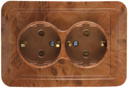 Розетка СВЕТОЗАР &quot;ГАММА&quot; с заземлением, двойная, цвет орех, 16А/~250В SV-54107-N купить в Челябинске