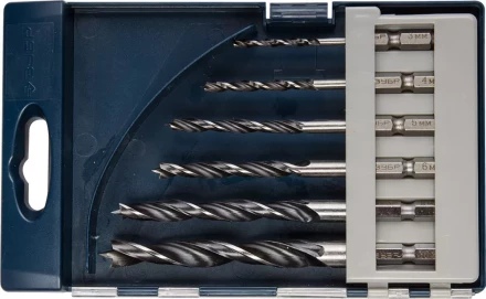 ЗУБР &quot;ЭКСПЕРТ&quot;. Набор сверл по дереву, М-образная заточка, шестигранный хвостовик 1/4&quot;, 6шт, 3-4-5-6-8-10 мм 29423-H6 купить в Челябинске