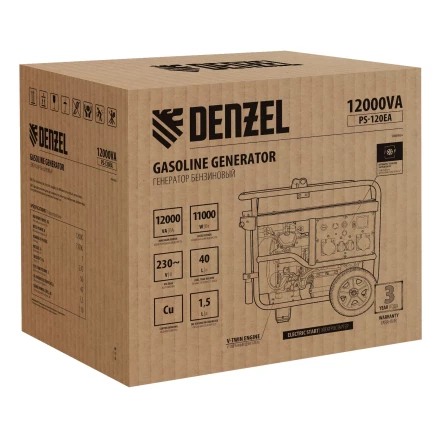 Генератор бензиновый Denzel PS-120EA, 12 кВт,230 В, 40л, разъём ATS,эл.старт купить в Челябинске
