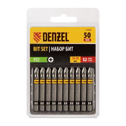 Бита PZ2х50, сталь S2, шестигранный профиль, 10 шт. Е 6,3 Denzel 11656 купить в Челябинске