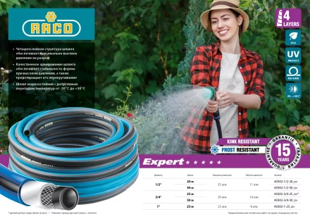 Шланг RACO EXPERT поливочный, 30атм., армированный, 4-х слойный, 3/4&quot;x25м 40302-3/4-25_z01 купить в Челябинске