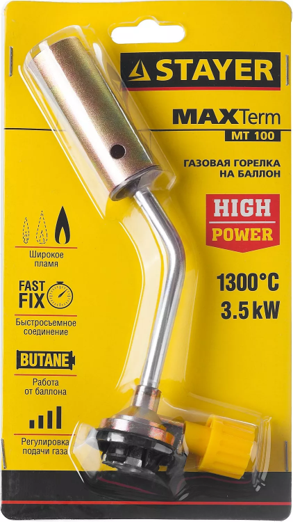 Газовая горелка "MaxTerm" на баллон, STAYER "MASTER" 55588, регулировка пламени, цанговое соединение, 1300С 55588 купить в Челябинске