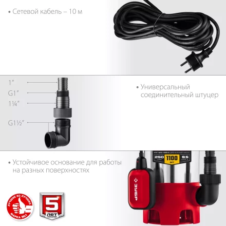 ЗУБР 1100 Вт, дренажный насос для грязной воды, корпус - нерж. сталь (НПГ-М3-1100-С) купить в Челябинске