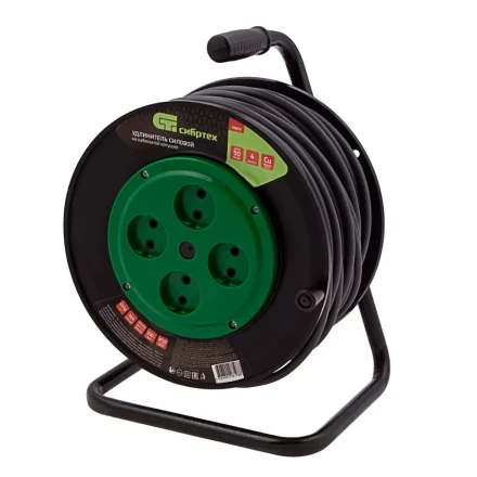 Удлинитель силовой 50 м, 16А, тип УХ10, ПВС, усиленный, на кабельной катушке, 4 розетки без заземления Сибртех 95870 купить в Челябинске