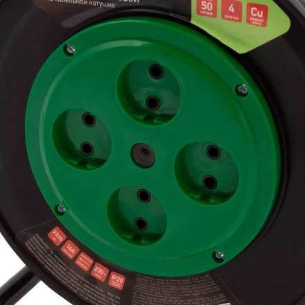 Удлинитель силовой 50 м, 16А, тип УХ10, ПВС, усиленный, на кабельной катушке, 4 розетки без заземления Сибртех 95870 купить в Челябинске