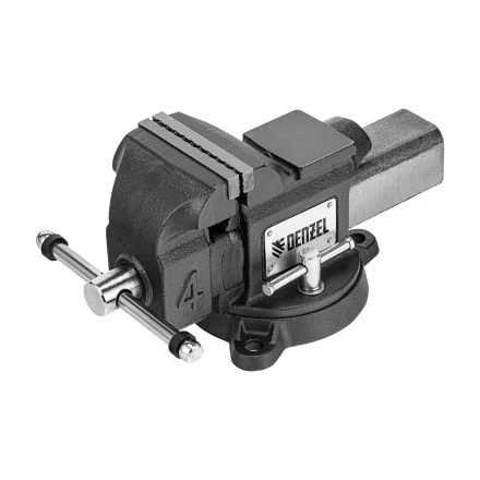 Тиски слесарные BVH-100, 100 мм, поворотные, стальная направляющая, с наковальней //Denzel 18683 купить в Челябинске