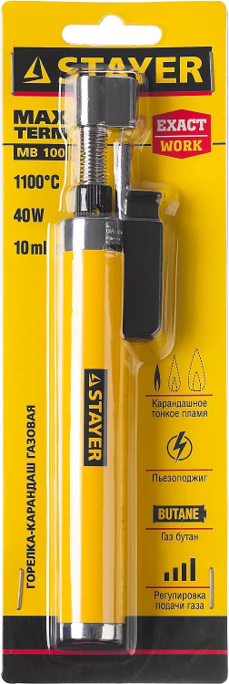 Газовая горелка-карандаш "MaxTerm", STAYER "MASTER" 55560, с пьезоподжигом, регулировка пламени, 1100С 55560 купить в Челябинске