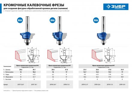 Фрезы кромочные калевочные №6 с подшипником 127мм серия ПРОФЕССИОНАЛ купить в Челябинске