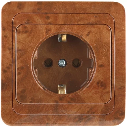 Розетка СВЕТОЗАР &quot;ГАММА&quot; с заземлением, одинарная, цвет орех,16А/~250В SV-54105-N купить в Челябинске