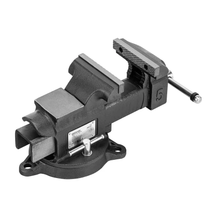 Тиски слесарные BVH-125, 125 мм, поворотные, стальная направляющая, с наковальней //Denzel 18684 купить в Челябинске