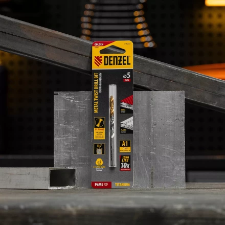 Сверло спиральное по металлу Denzel 5 x 86 мм, Р6М5, Golden Tip, 718233 купить в Челябинске