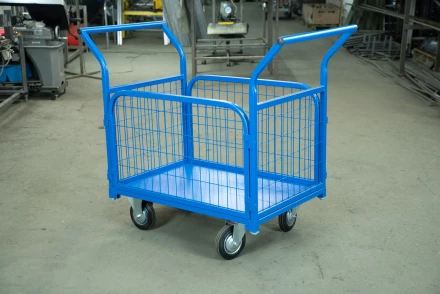 Тележка платформенная TOR ТП-2С (600х900) с бортами из сетки и двумя ручками (колеса 160 мм) 1012414 купить в Челябинске