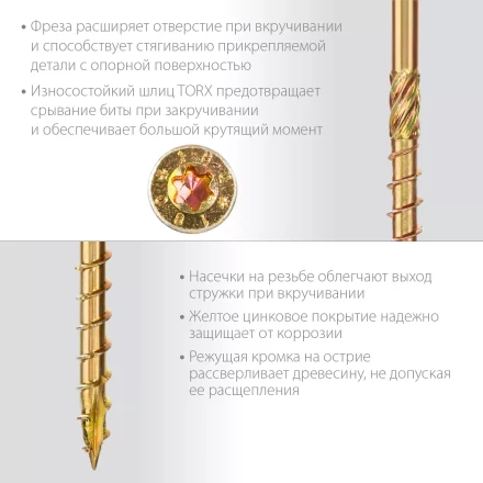 ЗУБР КС-П, 80 х 8.0 мм, TX40, потайная головка, желтый цинк, 50 шт, конструкционный саморез, Профессионал (30041-80-080) купить в Челябинске