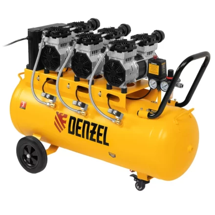 Компрессор безмасляный, малошумный  DLS 2250/100, 2250 Вт, 3x750, 100 л, 410 л/мин блок управления/ Denzel 58029 купить в Челябинске