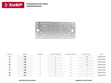 Крепежная пластина ЗУБР &quot;МАСТЕР&quot;, 180х65мм, 1шт 310236-180-65 купить в Челябинске