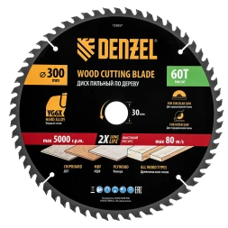 Пильный диск по дереву ф300 х 30 мм, 60 зубьев// Denzel 733657