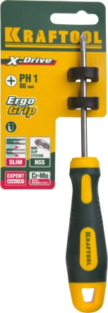 Отвертка KRAFTOOL, Cr-Mo-V сталь, двухкомпонентная противоскользящая рукоятка, PH, №1x80мм 250072-1-080 купить в Челябинске