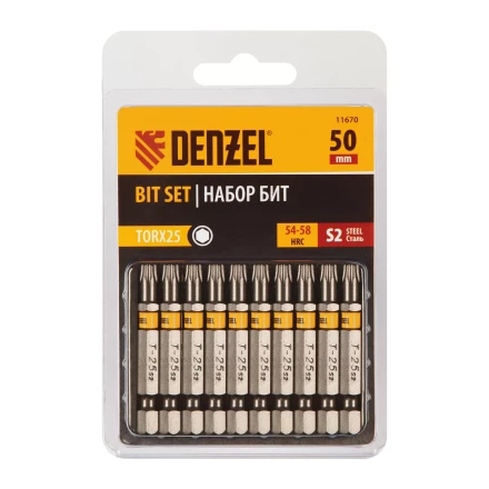 Бита TX 25х50, сталь S2, шестигранный профиль, 10 шт. Е 6,3 Denzel 11670 купить в Челябинске