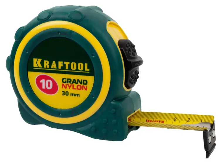 Рулетка KRAFTOOL "GRAND", двухкомпонентный корпус, двусторонняя шкала, нейлоновое покрытие, 10мх30мм 3412-10_z01 купить в Челябинске