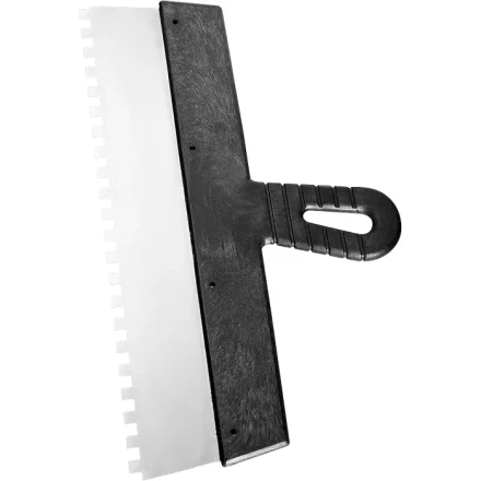 Шпатель из нержавеющей стали 300 мм зуб 10х10 мм пластмассовая ручка СИБРТЕХ 85501 купить в Челябинске