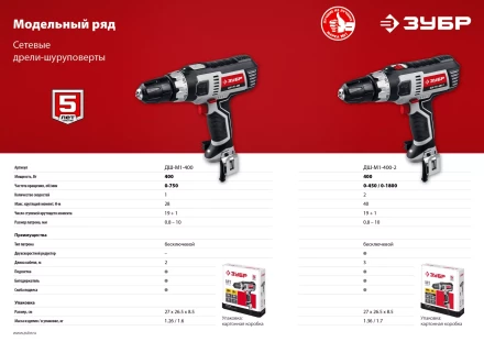Дрель-шуруповерт сетевая ДШ-М1-400-2 серия МАСТЕР купить в Челябинске