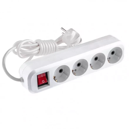 Удлинитель бытовой с заземлением и выключателем 4 м 4 розетки 10 A серия УХз10 Denzel 95977 купить в Челябинске