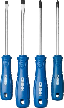 Набор: Отвертки СИБИН 25084 с закаленным стержнем, маслобензостойкая рукоятка, в блистере, 4 предмета 25084 купить в Челябинске