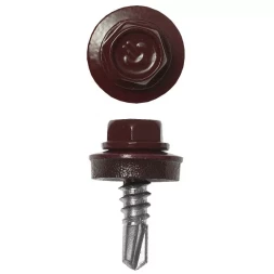 Саморезы ЗУБР "ПРОФЕССИОНАЛ" окраш., RAL 3005 темно-красн., для крепл. кров. матер. к металл. констр., 5.5x25мм, 1800шт 4-300310-55-025-3005