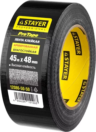 Армированная лента, STAYER Professional 12086-50-50, универсальная, влагостойкая, 48мм х 45м, черная 12086-50-50 купить в Челябинске