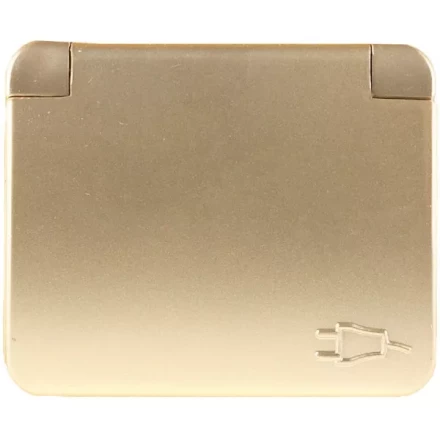 Розетка СВЕТОЗАР &quot;ГАММА&quot; с заземлением, одинарная с крышкой, без вставки и рамки, цвет золотой металлик, 16А/~250В SV-54110-GM купить в Челябинске