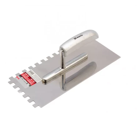 Гладилка из нержавеющей стали 280 x 130 мм деревянная ручка зуб 10 x 10 мм Matrix 86741 купить в Челябинске