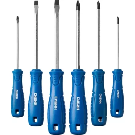 Набор: Отвертки СИБИН 25086 с закаленным стержнем, маслобензостойкая рукоятка, в блистере, 6 предметов 25086 купить в Челябинске