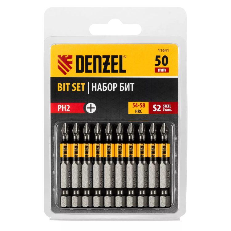 Бита PH2х50, сталь S2, цилиндр., 10 шт. Е 6,3 Denzel 11641 купить в Челябинске