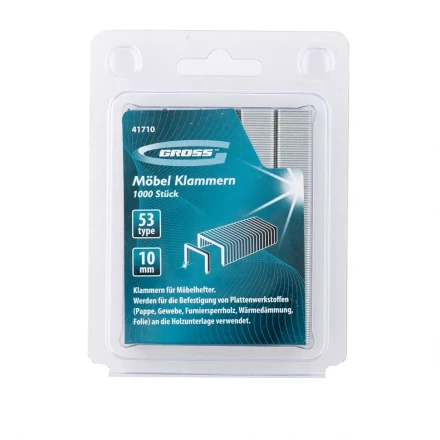 Скобы 10 мм для мебельного степлера усиленные тип 53 1000 шт GROSS 41710 купить в Челябинске
