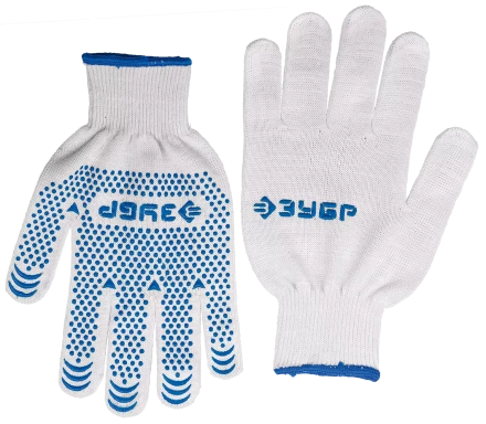ЗУБР ТОЧКА+, S-M, х/б перчатки с покрытием из ПВХ-геля, противоскользящие, точки увеличенного размера, 13 класс, Профессионал (11451-S) купить в Челябинске