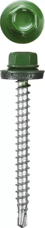Саморезы СКМ кровельные, RAL 6002 зеленый лист, 19 x 5.5 мм, 2 500 шт, для металлических конструкций, STAYER 30300-55-019-6002 купить в Челябинске