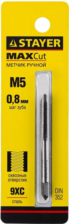 Метчик STAYER "MASTER" одинарный, для сквозных отверстий, сталь 9ХС, М5х0,8 28020-05-0.8 купить в Челябинске