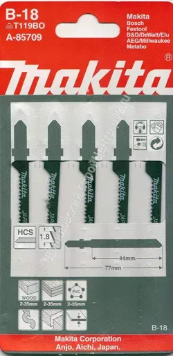 Пилка для лобзика Makita A-85709 ( 5 шт.) HCS 77х1,8 мм рез-35 мм  крив.пропил купить в Челябинске