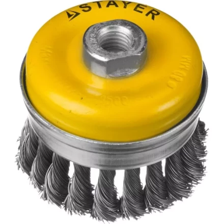STAYER "PROFESSIONAL". Щетка чашечная усиленная для УШМ, жгутированная стальная проволока 0,5мм, 80ммхМ14 35137-080 купить в Челябинске