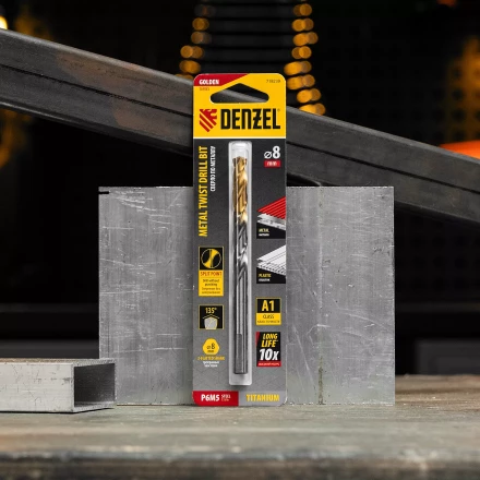 Сверло спиральное по металлу Denzel 8 x 117 мм, Р6М5, Golden Tip, 718239 купить в Челябинске